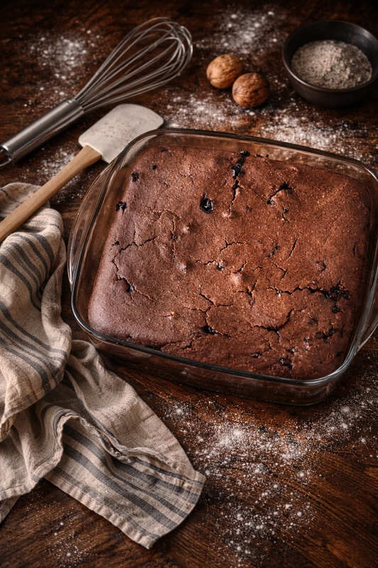 « Instant Bleu & Noir » Gâteau au sarrasin, myrtilles et chocolat noir