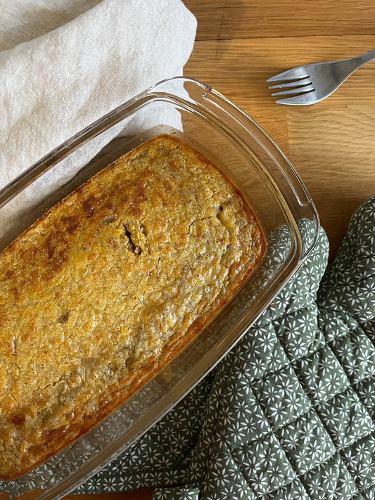 Cake au sarrasin sans gluten, au comté, carottes & jambon