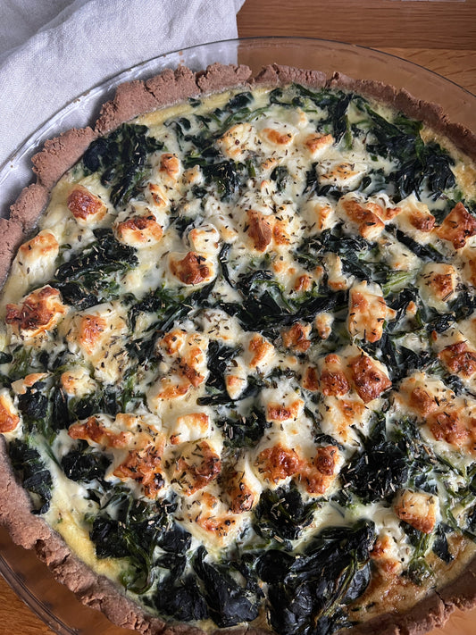 Tarte quiche au sarrasin, amande, épinards & fêta (sans gluten)